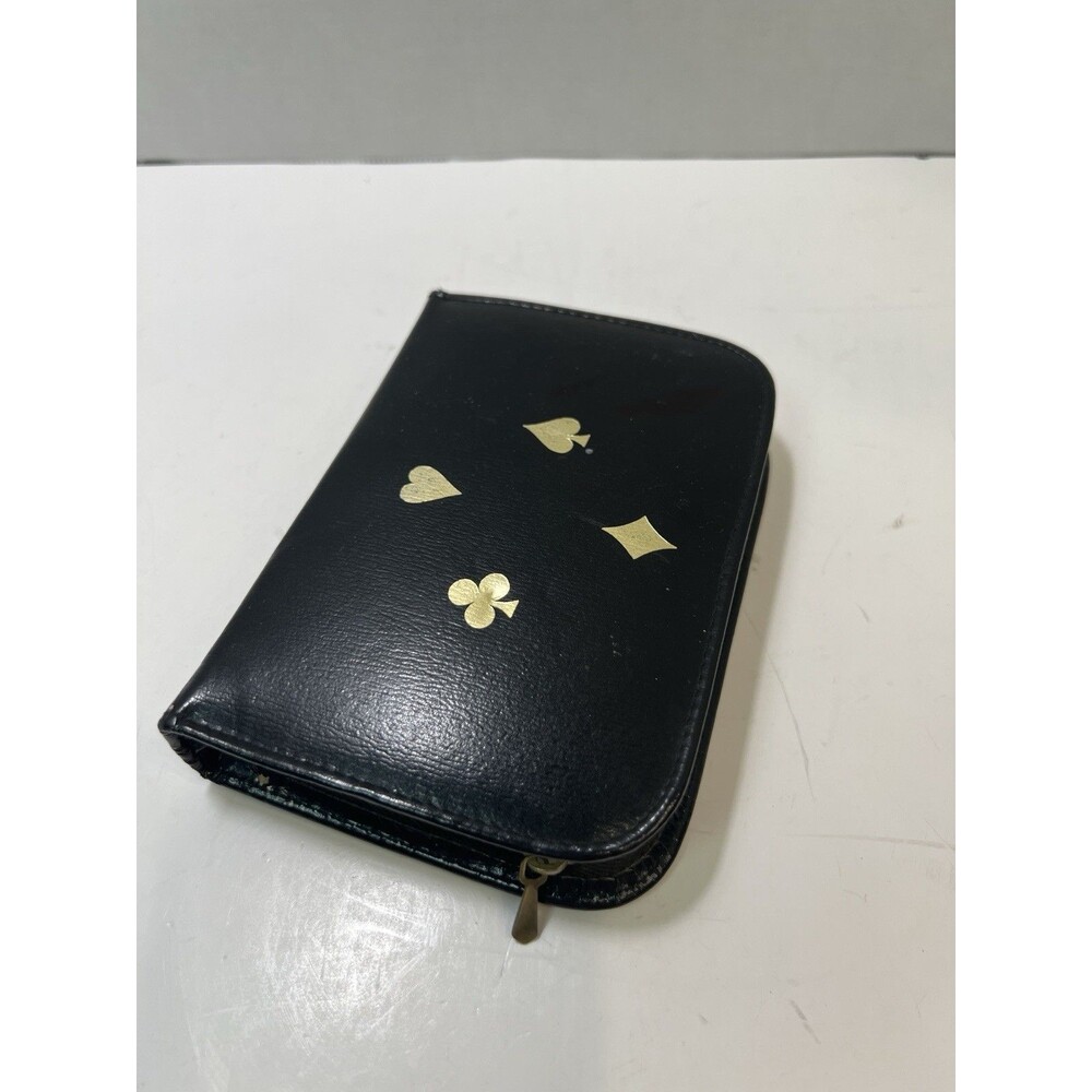 Vintage Leather playing Card zipper Case Griffon Made In  Austria Mid Century